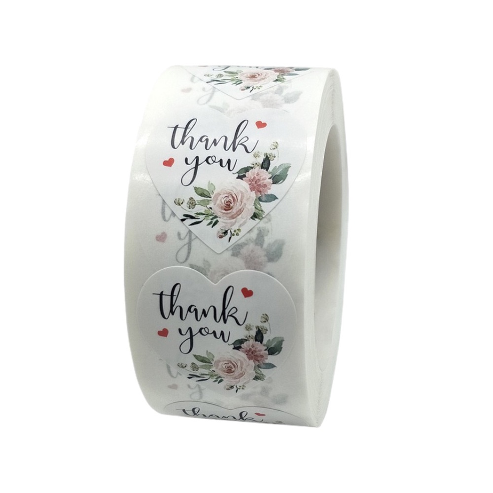 📦BUNDLE & SAVE📦 500 Heart Shaped Floral Thank You Stickers - Picture 1 of 3